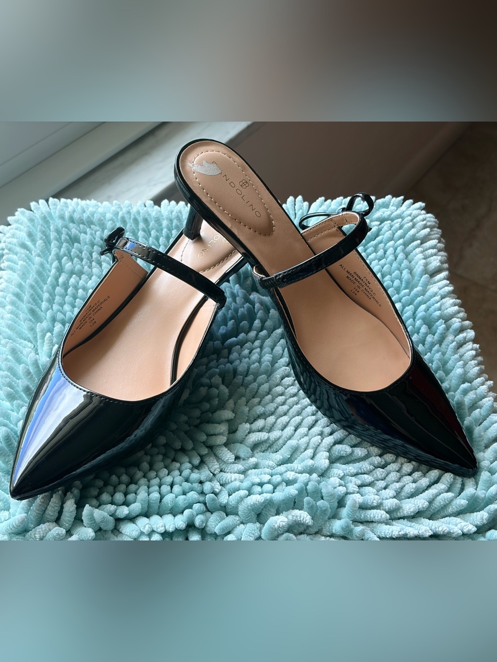 Nina Black Patent Pointed-Toe Slingback Flats